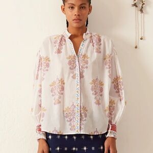 Alix of Bohemia boho Kiki Pastis button down embroidered shirt blouse - Small